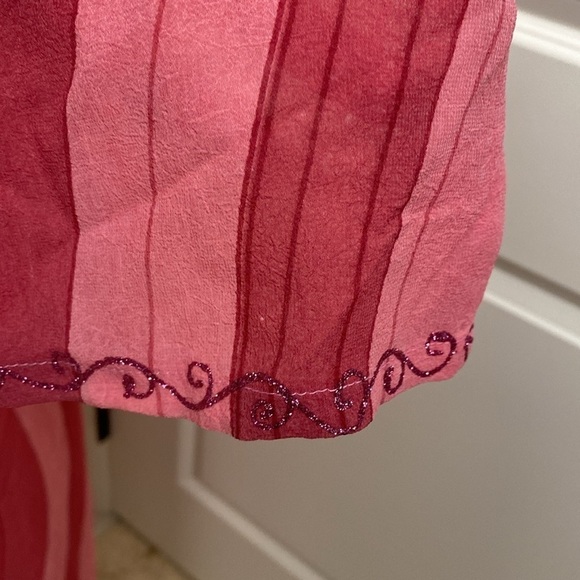 Kurta Sari long silk over dress Womens pink floral appliqué sequins Size M* - Picture 8 of 13